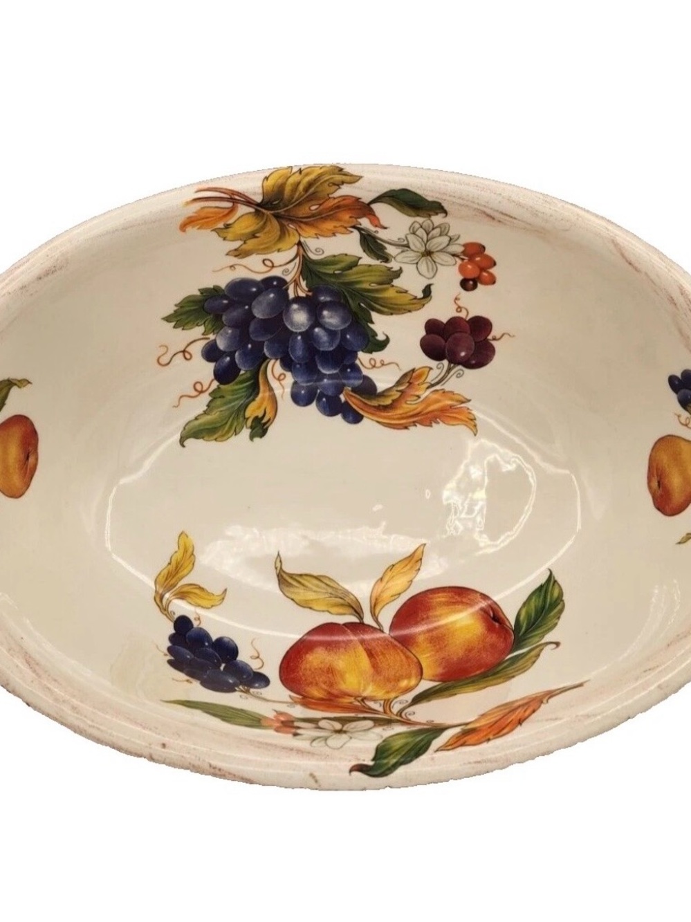 Sur La Table Cream Ceramic Serving Dish with fruit patterns